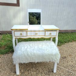 Vanity With Fur Stool