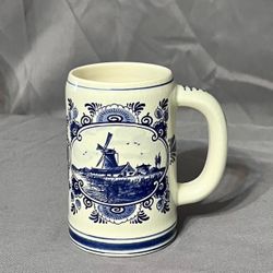 Hand-painted Delft Blue Sailing Ship & Windmill Holland Beer Mug