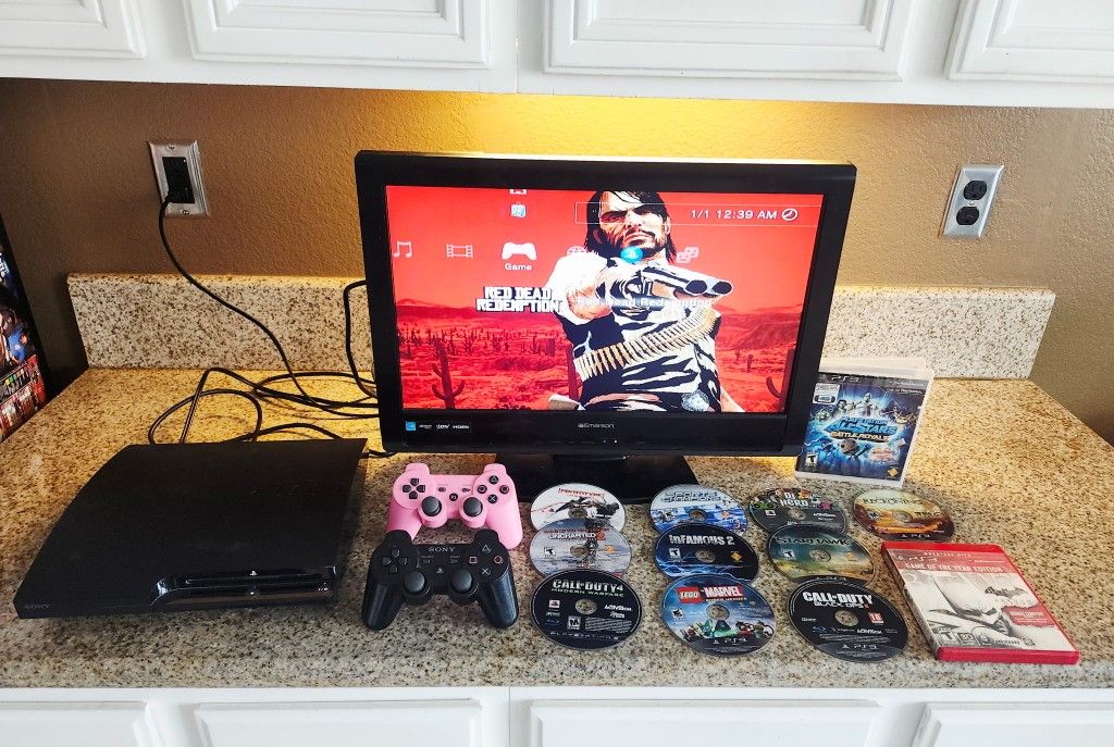 MEGA Playstation 3 / PS3 Set with 2 Controllers & Tons Of Games!!