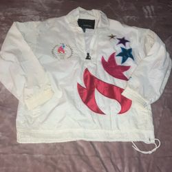 1996 White Olympic Starter Jacket Atlanta Olympic Games Nylon Windbreaker Embroidered USA Bomber Jacket
