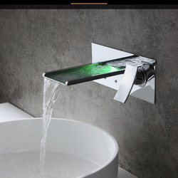 Koko Contemporary LED Wall-Mounted Polished Chrome Brass Waterfall Bathroom Sink Faucet B55