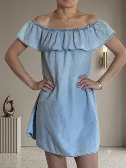 Express Blue Off-Shoulder Ruffle Mini Dress Size XS