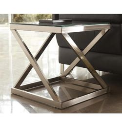 Ashley Furniture Coylin (Was $140) brushed metal glass table coffee table