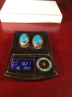 BEAUTIFUL STERLING TURQUOISE COLOR FRENCH CLIP BACK EARRINGS