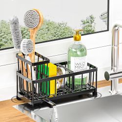 Kitchen Sink Caddy Organizers, Self Draining, Black Stainless Steel for Countertop