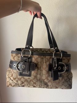 Authentic Coach 10625 Signature Jacquard Buckle Shoulder Bag Brown