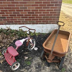 Vintage tricycle and wagon