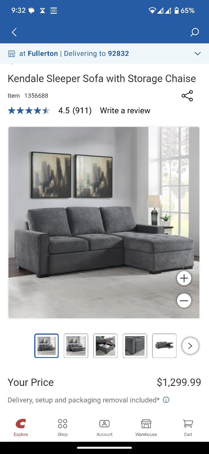 Kendale sleeper Sofa Pull Out With Storage Chaise