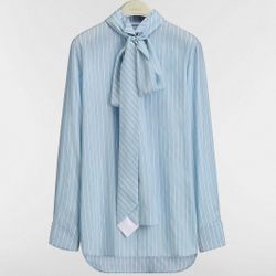 Dior silk blue striped silk blouse with tie-effect neckline