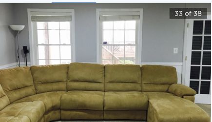 Durable Microfiber Sectional pull out queen bed, chase and two recliners