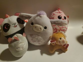 5 Small Plush. Cute. Panda. Monkey. Pig. Owl. Horn Thing