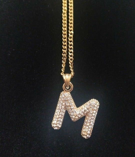 Icy Initial 'M' Pendant + Link chain