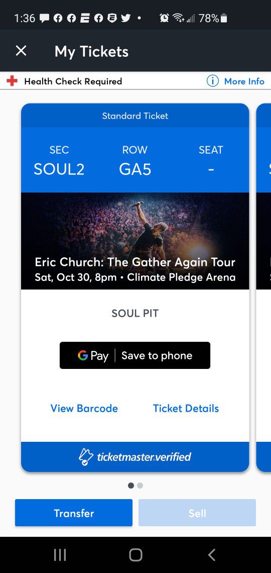 2 Eric Church Tickets - Seattle - Sould Pit