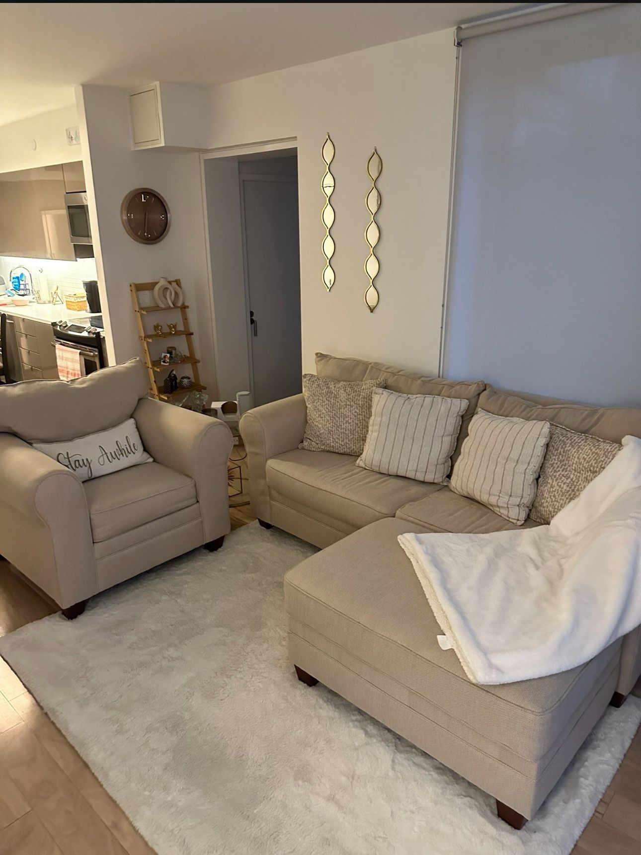 Sofa Bed, Chair, & Ottoman with Storage