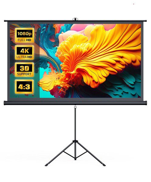 Projector Screen with Stand, 120 inch Large