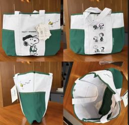 New Starbucks Snoopy Tote Bag Shoulder Bag  WHITE/GREEN color