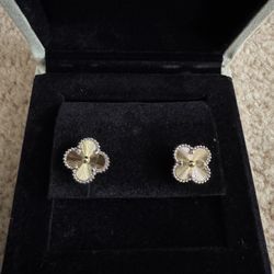 Vancleef & Arpels Silver Vintage Alhambra Guilloche Earrings