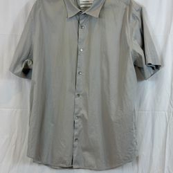 Calvin Klein Men Light Gray Button Down Short Sleeve Shirt Moderate Fit XL