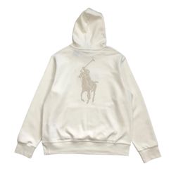 Polo Ralph Lauren Double Knit Chenille Big Pony Hoodie XL Mens Cream sweatshirt Pullover