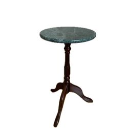 Bombay Co. Vintage Mahogany green Marble Top Tripod Pedestal Stand Side Table
