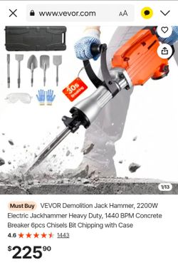 VEVOR 2200W Electric Demolition Jackhammer with Case