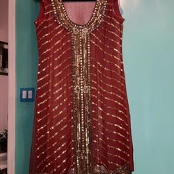 Gorgeous Indian Red And Gold Sheer Tunic