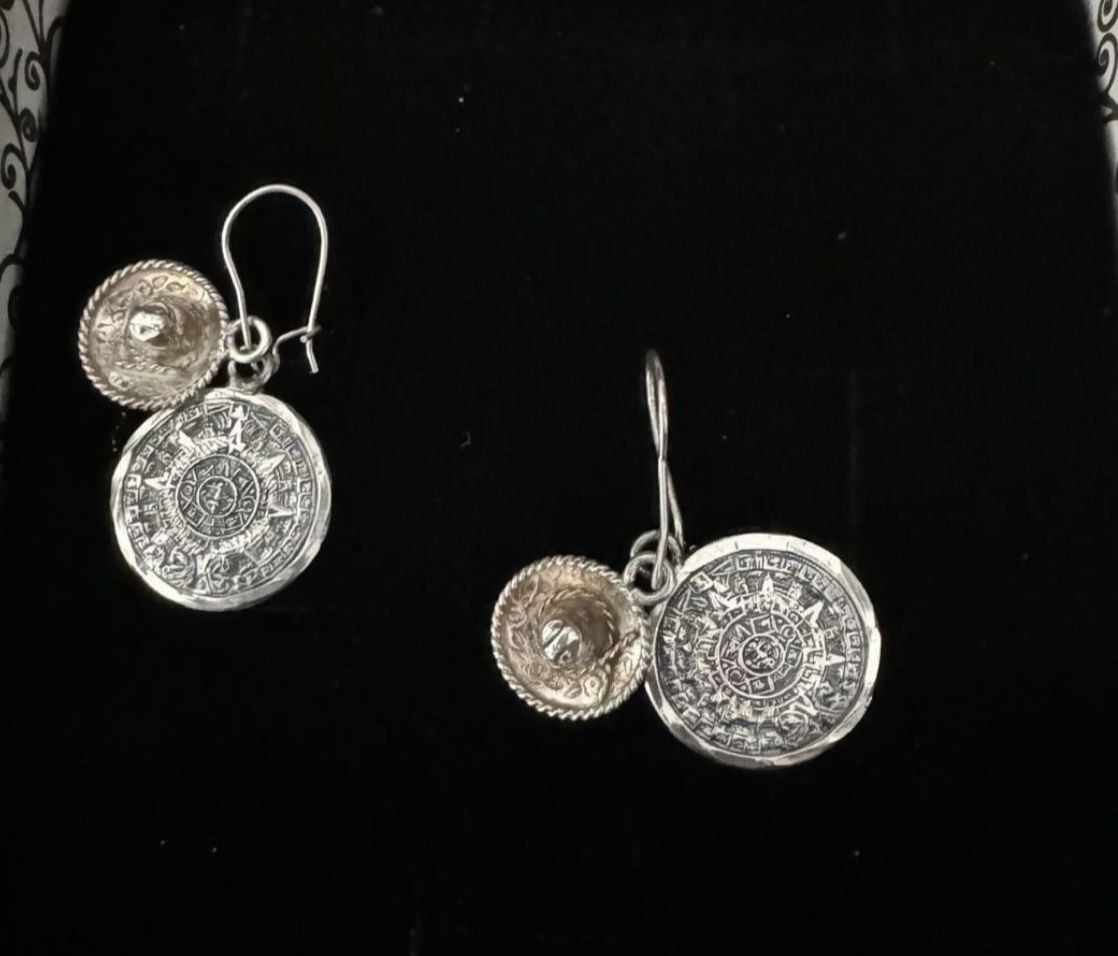Vintage hecho en mexico 925 pnm calendar earrings 925 sterling silver calendar dangle wire pierced earrings 1.5” In great condition