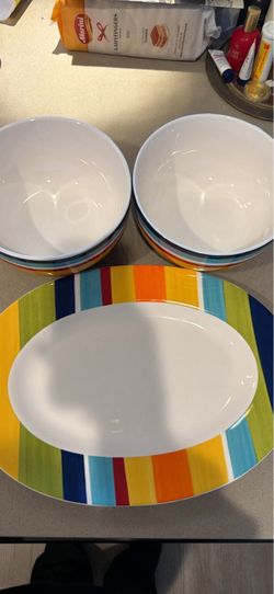 Mainstays Colorful Striped Serving Platter & Bowls – 3 Piece Set
