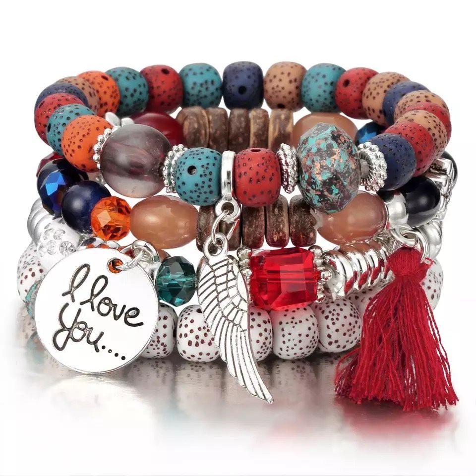 Boho Beaded “I Love You” Charm Bracelets