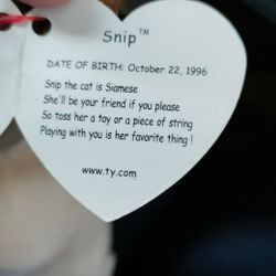 Rare Snip The Cat Siamese Beanie Baby 1996