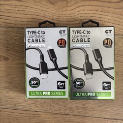 CT Tek Type-C to Lightning Cable 6FT PD Fast Charge iPhone iPad (2 Pack)