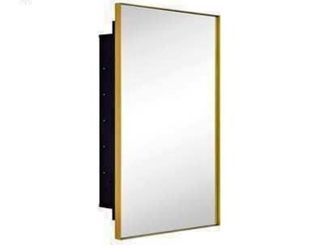 New in Box 26x16'' Recessed Mount Brushed Gold Squared Rectangle Bathroom Medicine Cabinet Mirror