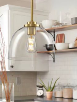 KAISITE 1-Light Gold Shaded Pendant Light with Transparent Glass Shade