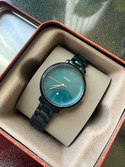Fossil Jacqueline ES4409 Women’s Dark Teal Green Gold Tone Watch 36mm w/ Tin