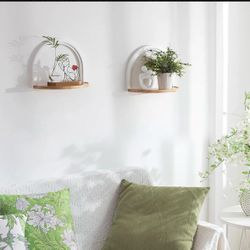 Bohemian Wall Decor: Decorative Floating Shelves Set of 2: White & Natural Wood