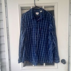 Levis Long Sleeve Button Down Dress Shirt XXL Plaid /Navy Blue