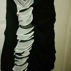 Womens Black Fitted Silky Rose Flower Small Dress