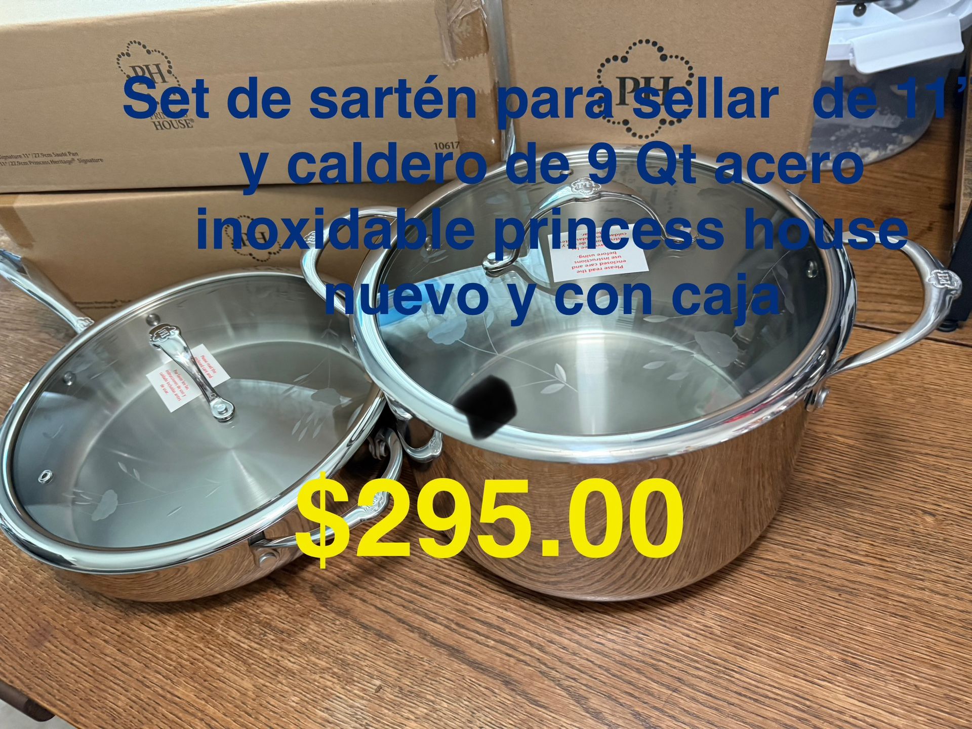 Set De 2 Piezas Olla De 9 Qt Y Sartén De 11” Acero Inoxidable.  👉 princess house todo nuevo y con caja 📦