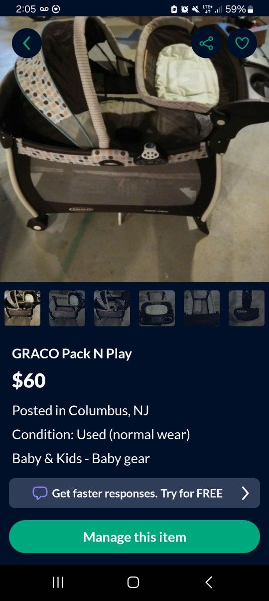 Graco Pack N Play.  Travel Baby Bed. 