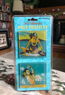 Brand New Hula Glass Coasters Set Of 4 !!
