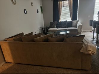 Large L-Shaped Sectional Sofa & Tempered Glass Coffee Table Set