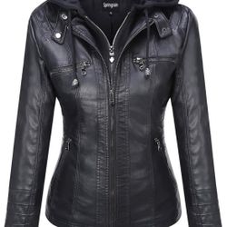 Womens XL faux leather hoodie jacket