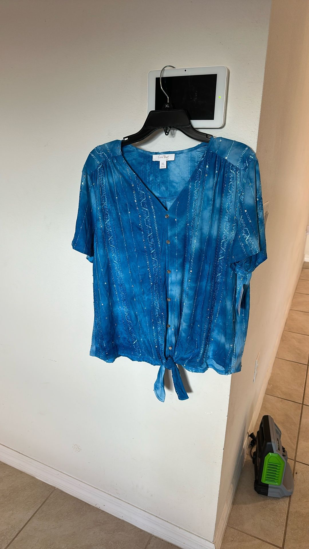 Front Tie Blue Blouse