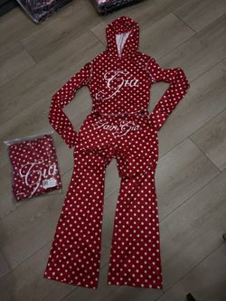 I am Gia Red Polka Dot Hoodie Tracksuit Set