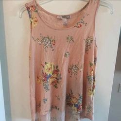 Peach Lace Floral Sleeveless Blouse