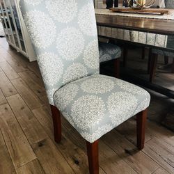 Classic Upholstered Accent Dining Chair, Blue and Cream Medallion