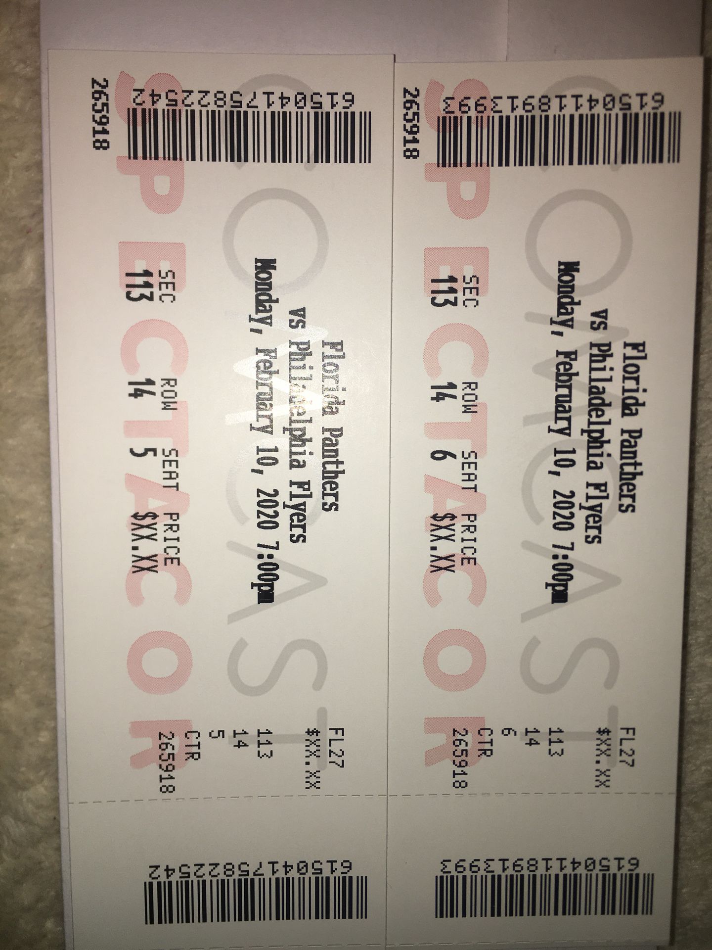 Philadelphia Flyers versus Florida panthers February 10 $225 or best offer