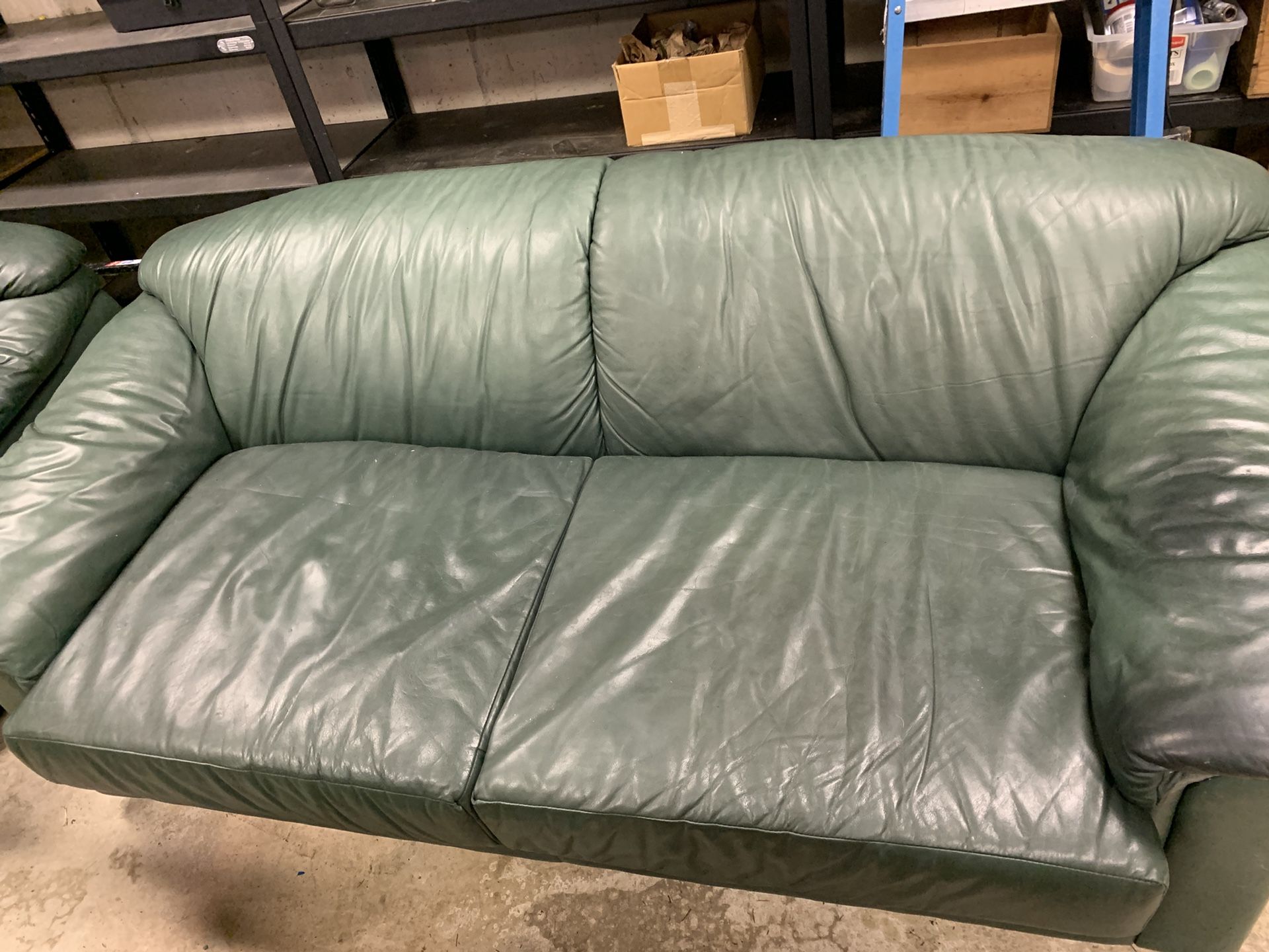 Green Leather Couch & Loveseat 