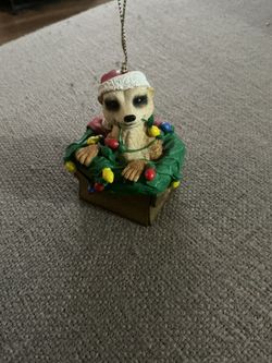 Meercat  Christmas Tree Ornament Gold Box Tangled String Lights With Hanger