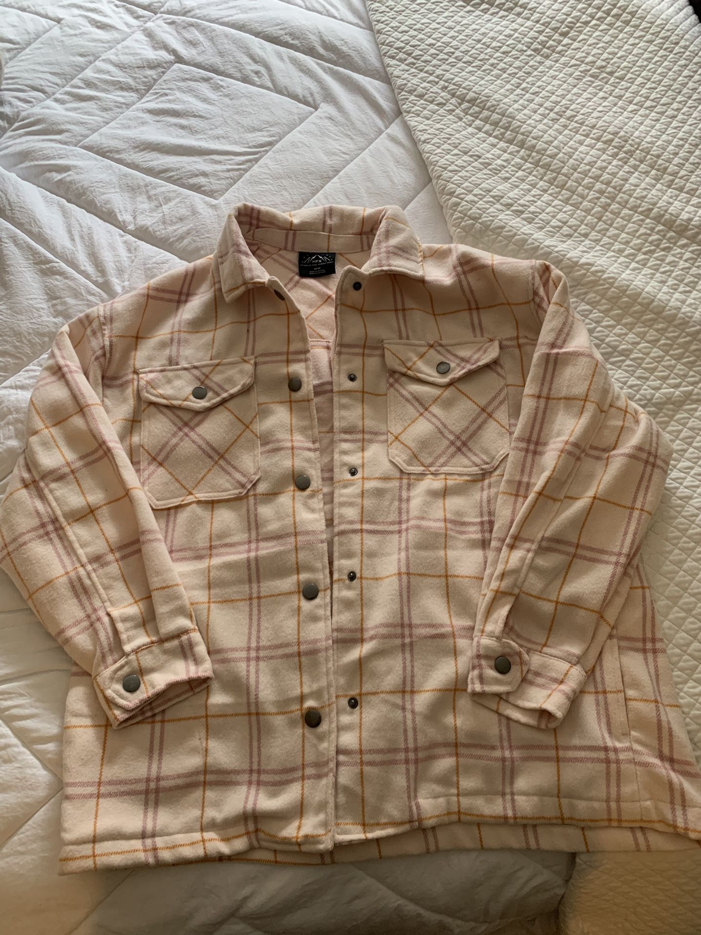 HFX Pink Striped Flannel – Heavy, Comfy & Gently Used. Size Medium